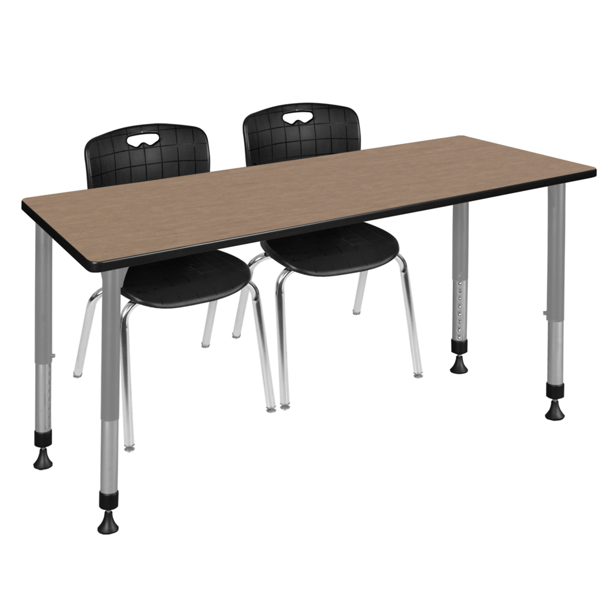 Regency Kee Adjustable Classroom Table with Andy Stack Chairs — 72in. x 24in., Noble Oak Top, Grey Base, 2 Chairs, Model# MT7224NOAPGY40BK